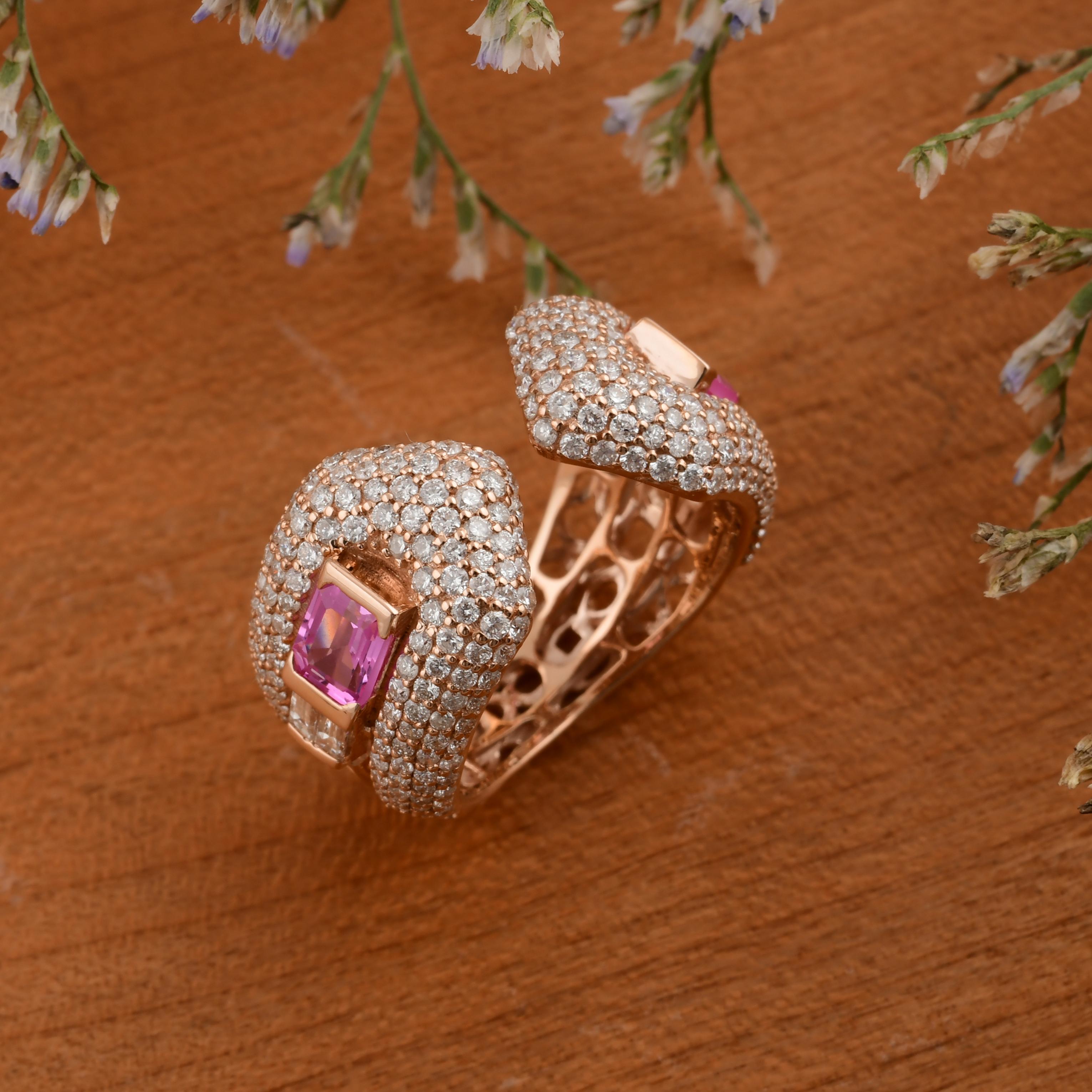 in vendita:  3.07Tcw Cocktail Zaffiro Rosa SI/HI Diamante Anello Aperto Oro 14K Tutte le Tariffe Pagate 4
