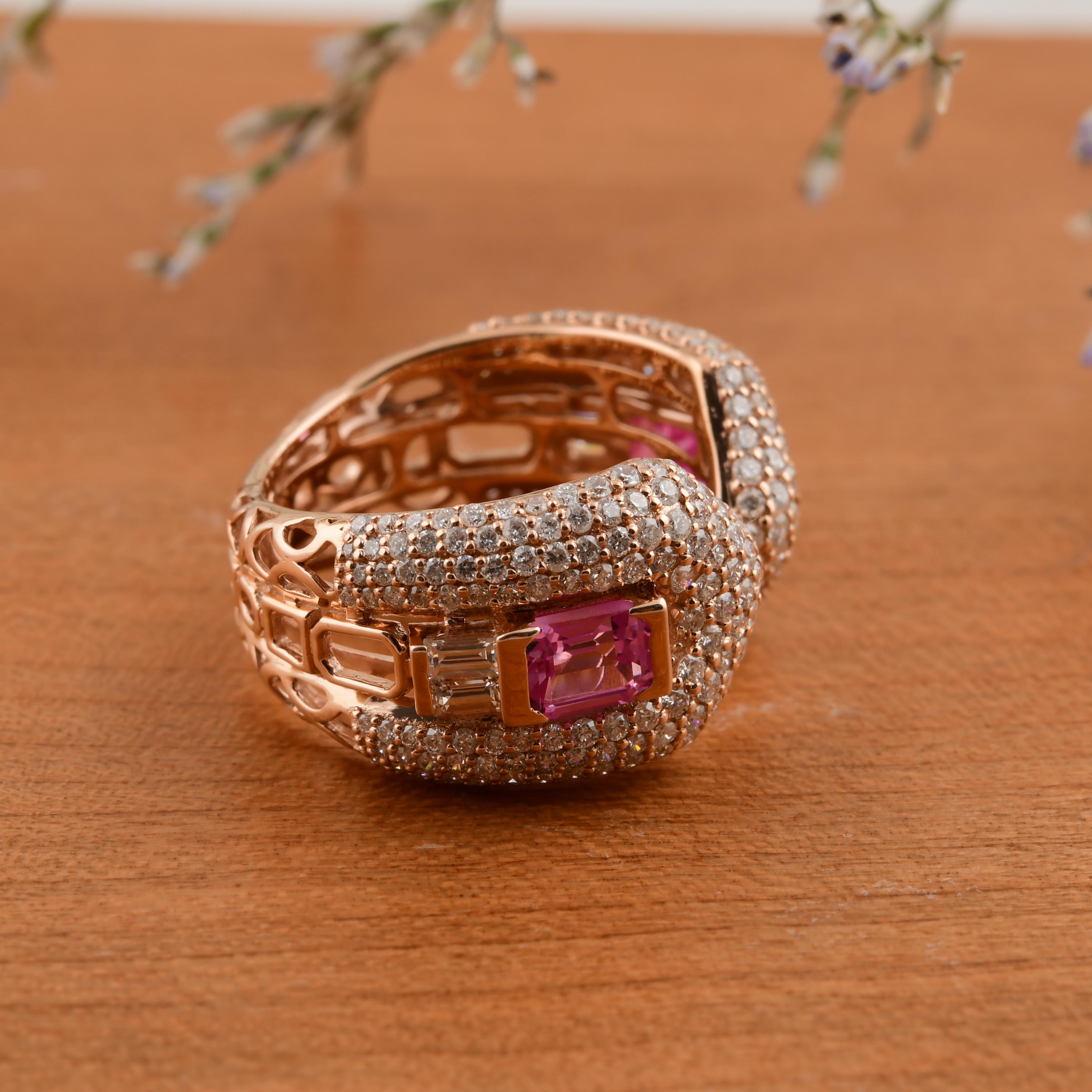 in vendita:  3.07Tcw Cocktail Zaffiro Rosa SI/HI Diamante Anello Aperto Oro 14K Tutte le Tariffe Pagate 6