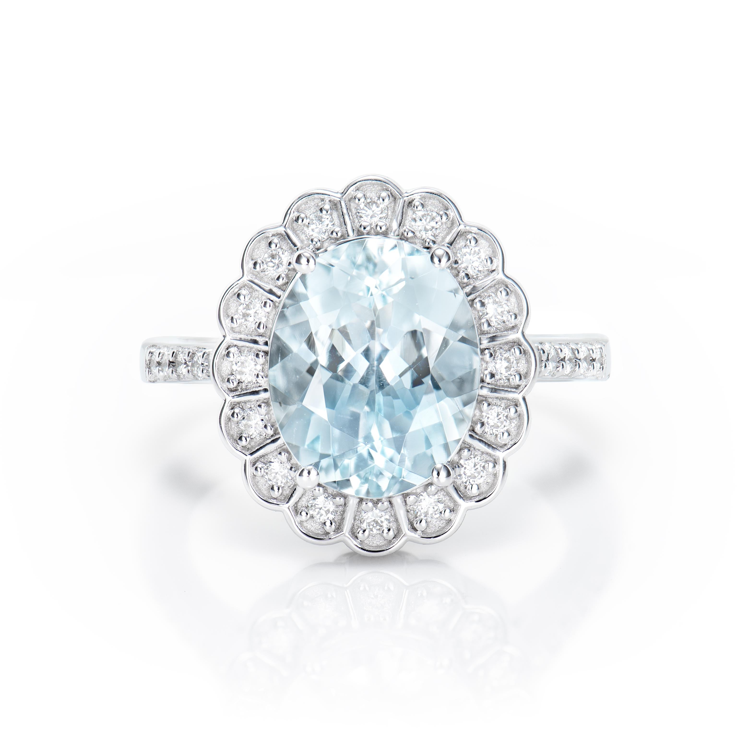 Contemporary Sunita Nahata Aquamarine 3.08ct. Elegant Ring in 18KWG with Diamond For Sale