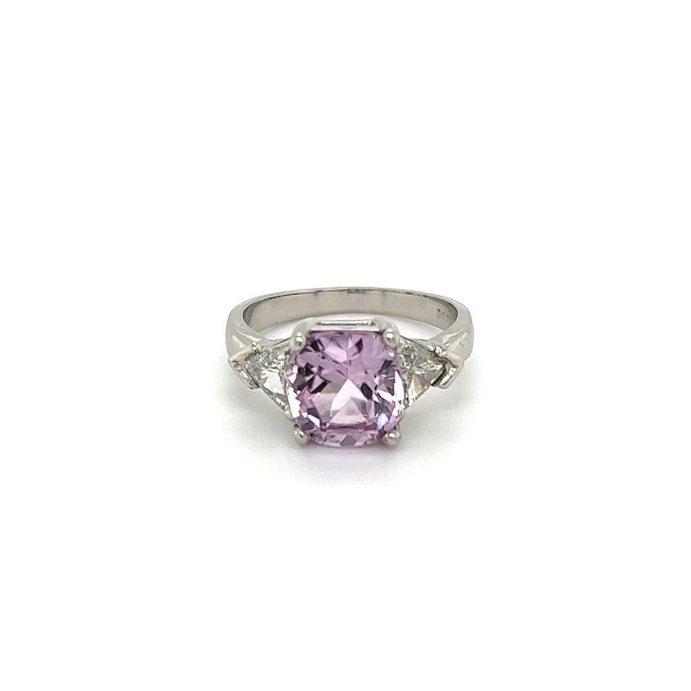 Mixed Cut 3.08 Carat Cushion NO HEAT Spinel GIA and Trillion Diamond Vintage Platinum Ring For Sale