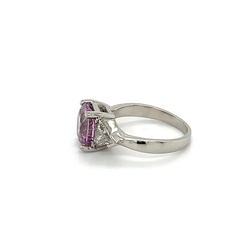 Women's 3.08 Carat Cushion NO HEAT Spinel GIA and Trillion Diamond Vintage Platinum Ring For Sale