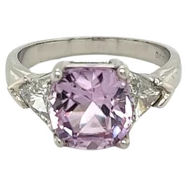 3.08 Carat Cushion NO HEAT Spinel GIA and Trillion Diamond Vintage Platinum Ring For Sale