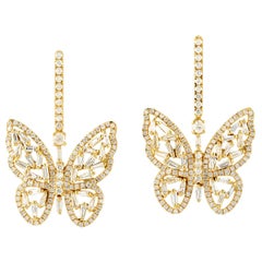 Boucles d'oreilles papillon en or jaune 14 carats avec diamant de 3,08 carats<unk>