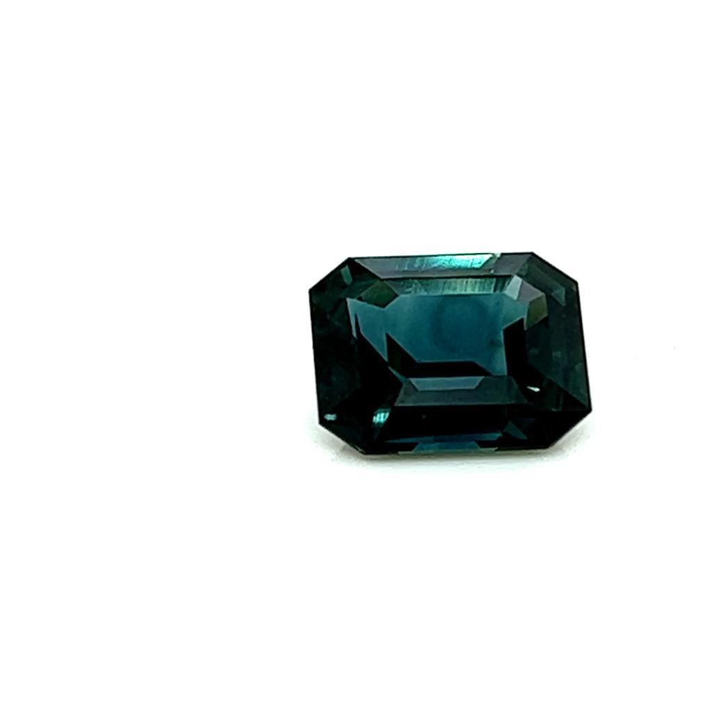 Emerald Cut 3.08 Carat Emerald cut Teal Sapphire For Sale