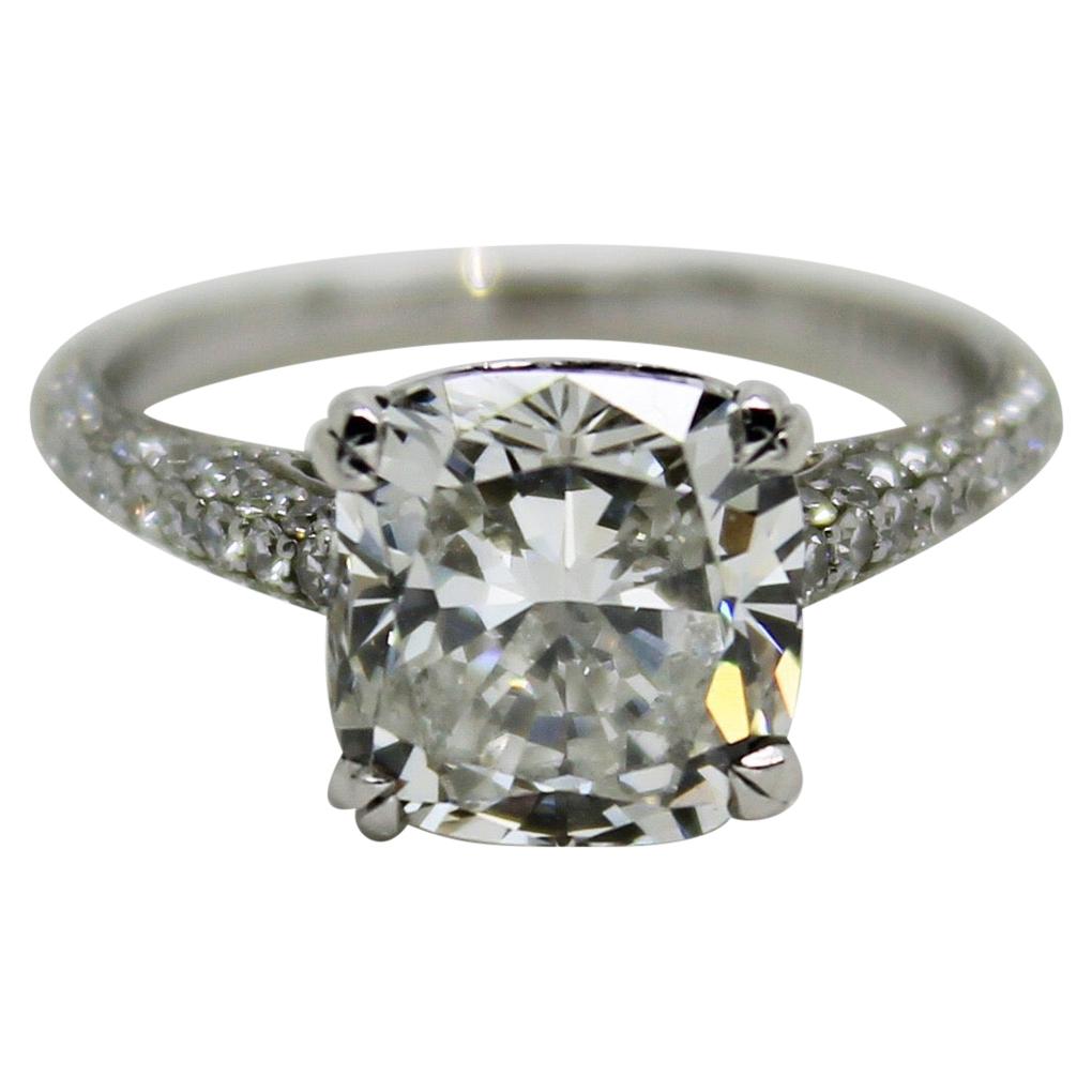 3.08 Carat GIA Certificate G Color Cushion Cut Diamond 18 Karat Engagement Ring