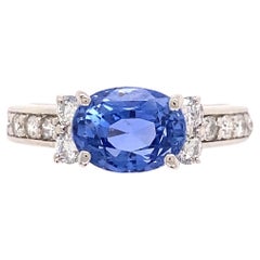 3.08 Carat GIA No Heat Sapphire Diamond Platinum Vintage Cocktail Ring Estate