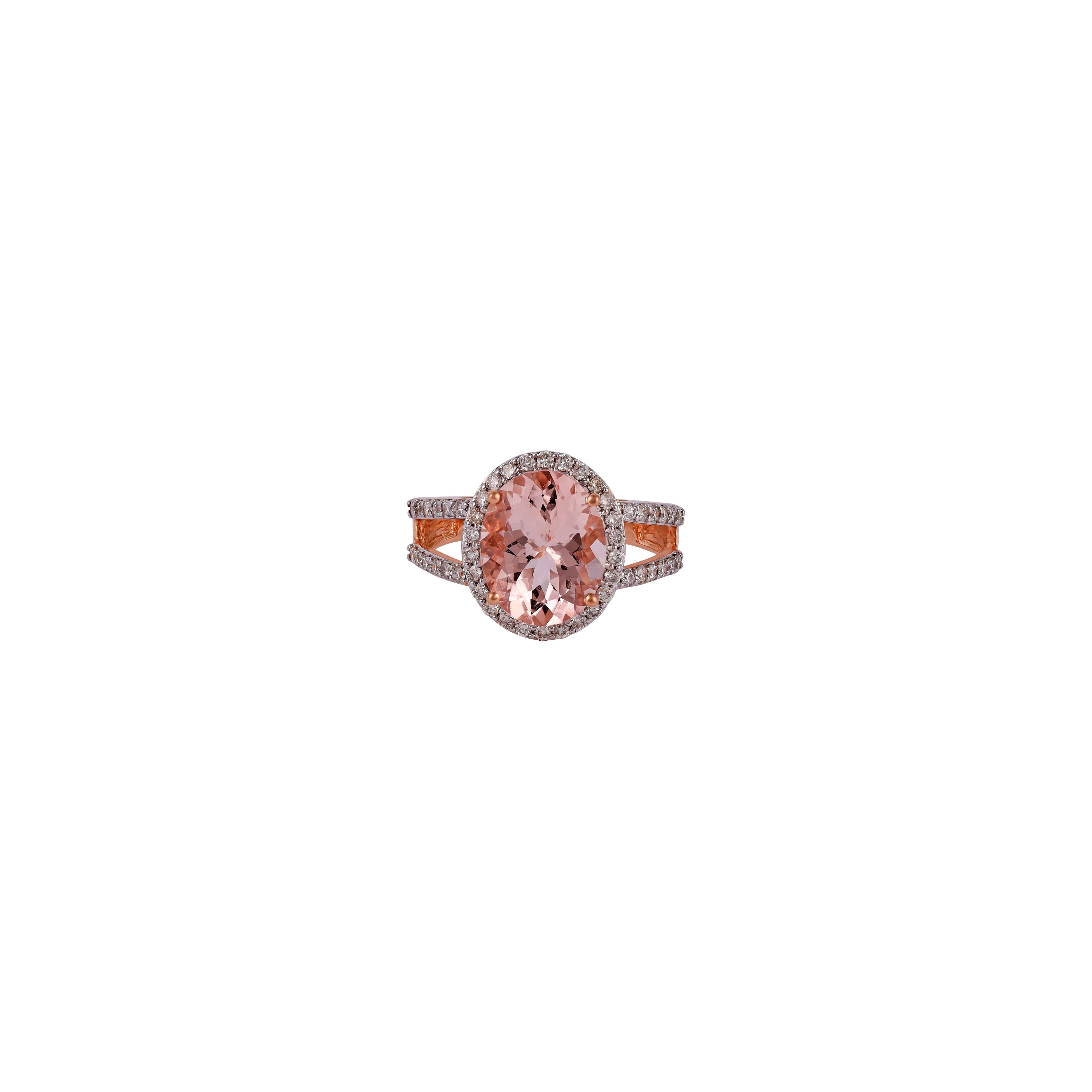 If you are looking for Morganite Ring, this is the ultimate find, (3.08 carats) of the finest Morganite color is the focal point. Perfectly matched in color, size, luster, and transparency. The color is what you want. The diamonds  surrounding the