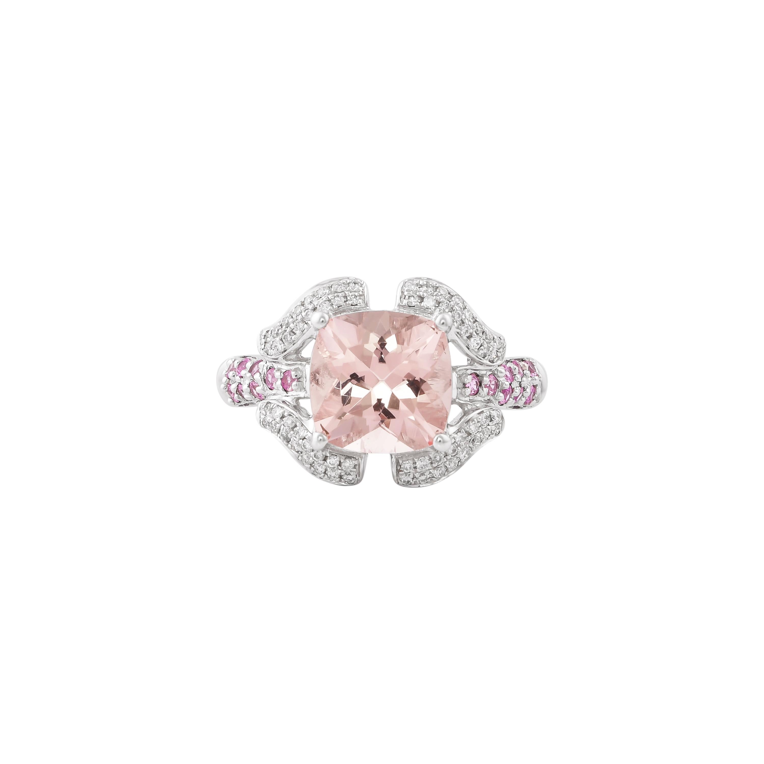 Contemporary 3.08 Carat Morganite, Pink Tourmaline and Diamond Ring in 14 Karat White Gold For Sale