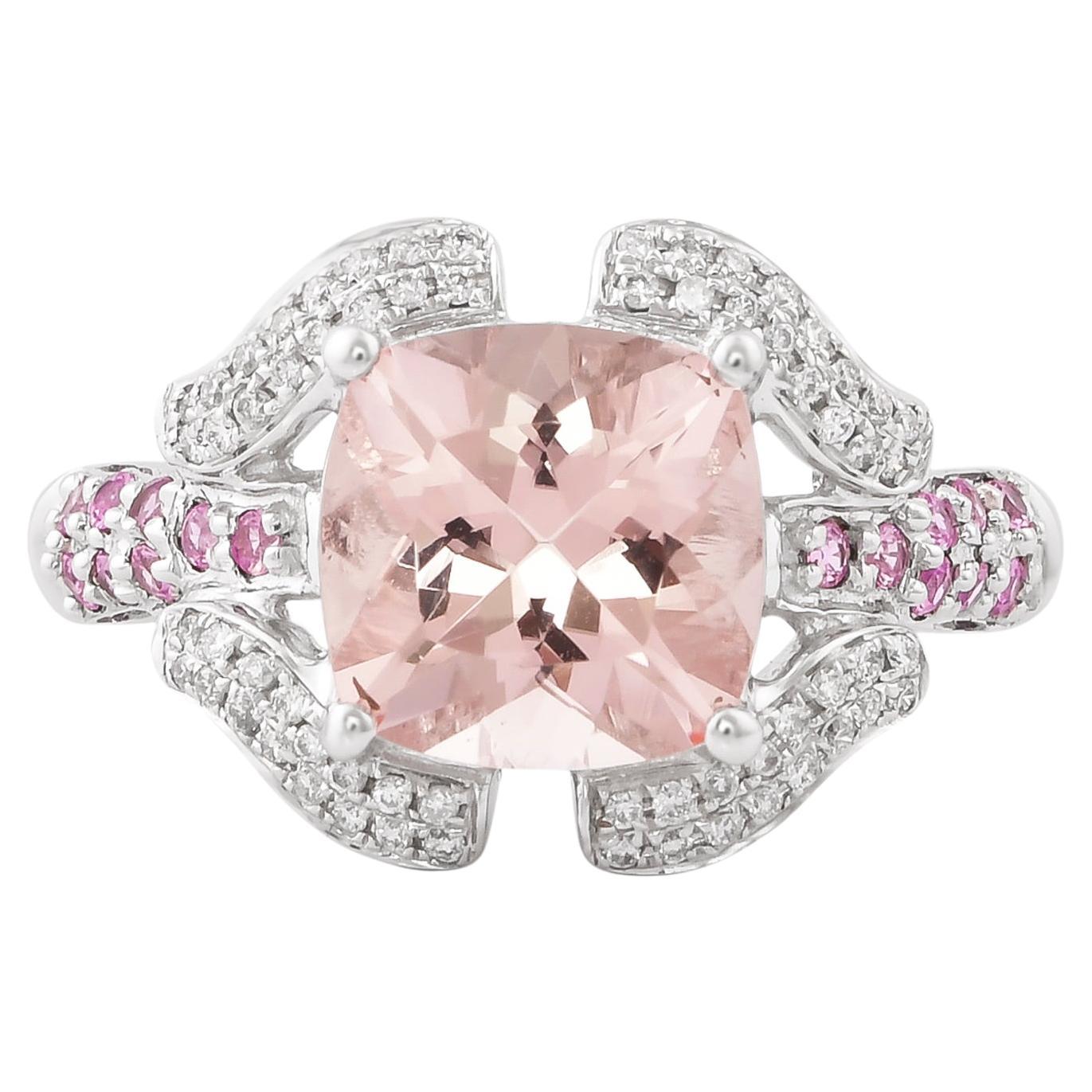 Ring aus 14 Karat Weißgold mit 3,08 Karat Morganit, rosa Turmalin und Diamanten.
