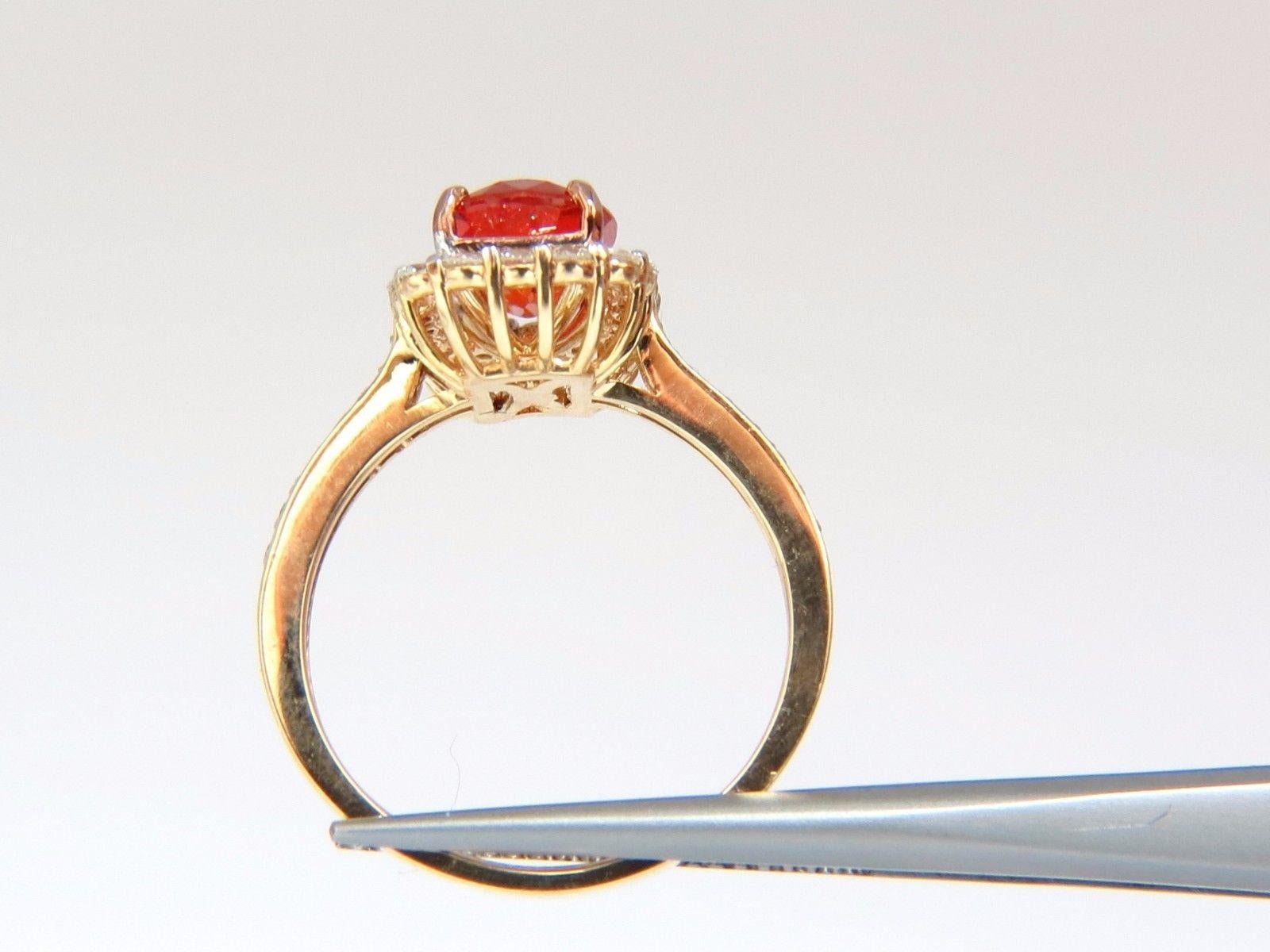 Oval Cut 3.08 Carat Natural Bright Reddish Orange Sapphire Diamonds Halo Ring 14 Karat
