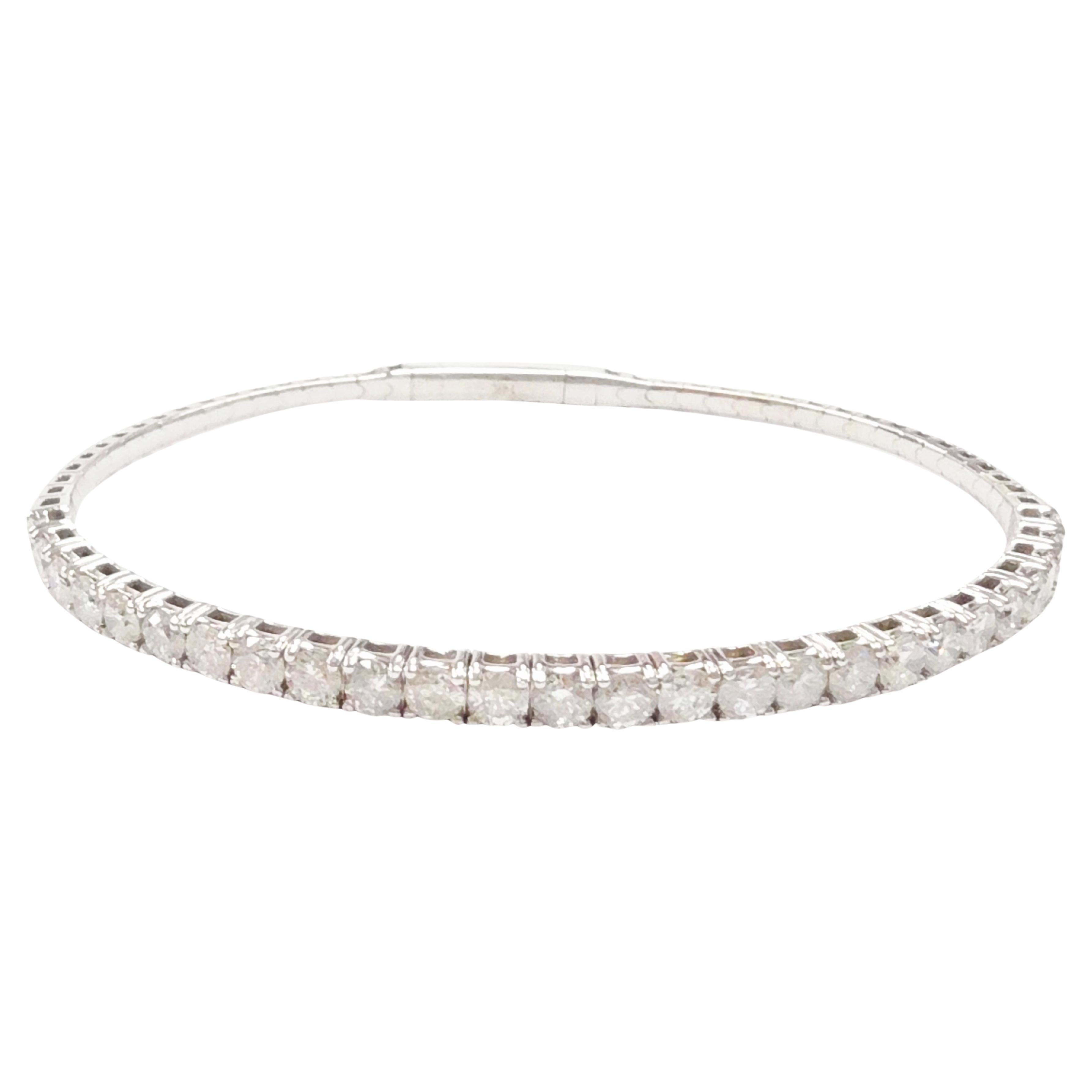 CLEARANCE, 3.08 Carat Natural Diamond Flexible Bangle White Gold 14 Karat