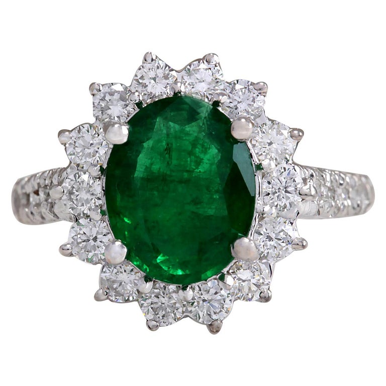 3.08 Carat Natural Emerald 18 Karat White Gold Diamond Ring For Sale ...