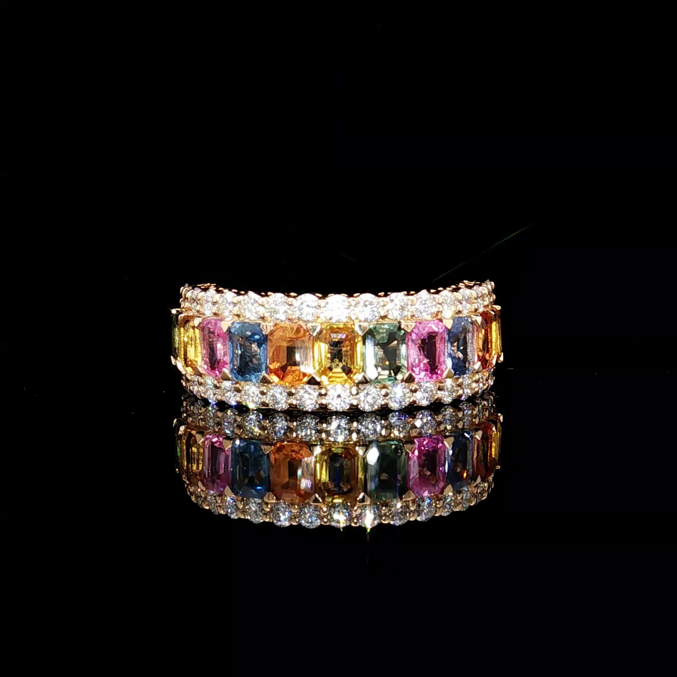 Bague à diamant saphir multicolore naturel de 3,08 carats Unisexe en vente