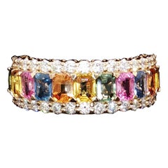 3.08 Carat Natural Multi Colour Sapphire Diamond Ring