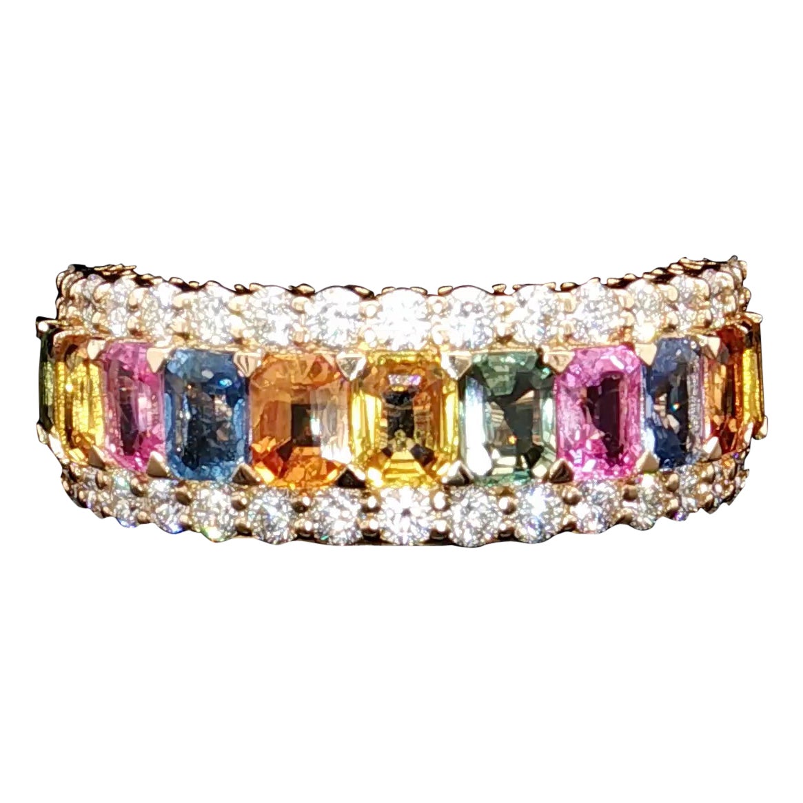 3,08 Karat Natürlicher Mehrfarben-Saphir-Diamant-Ring im Angebot