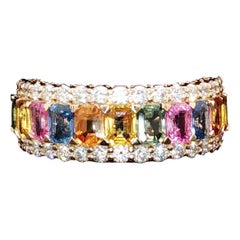 3.08 Carat Natural Multi Colour Sapphire Diamond Ring