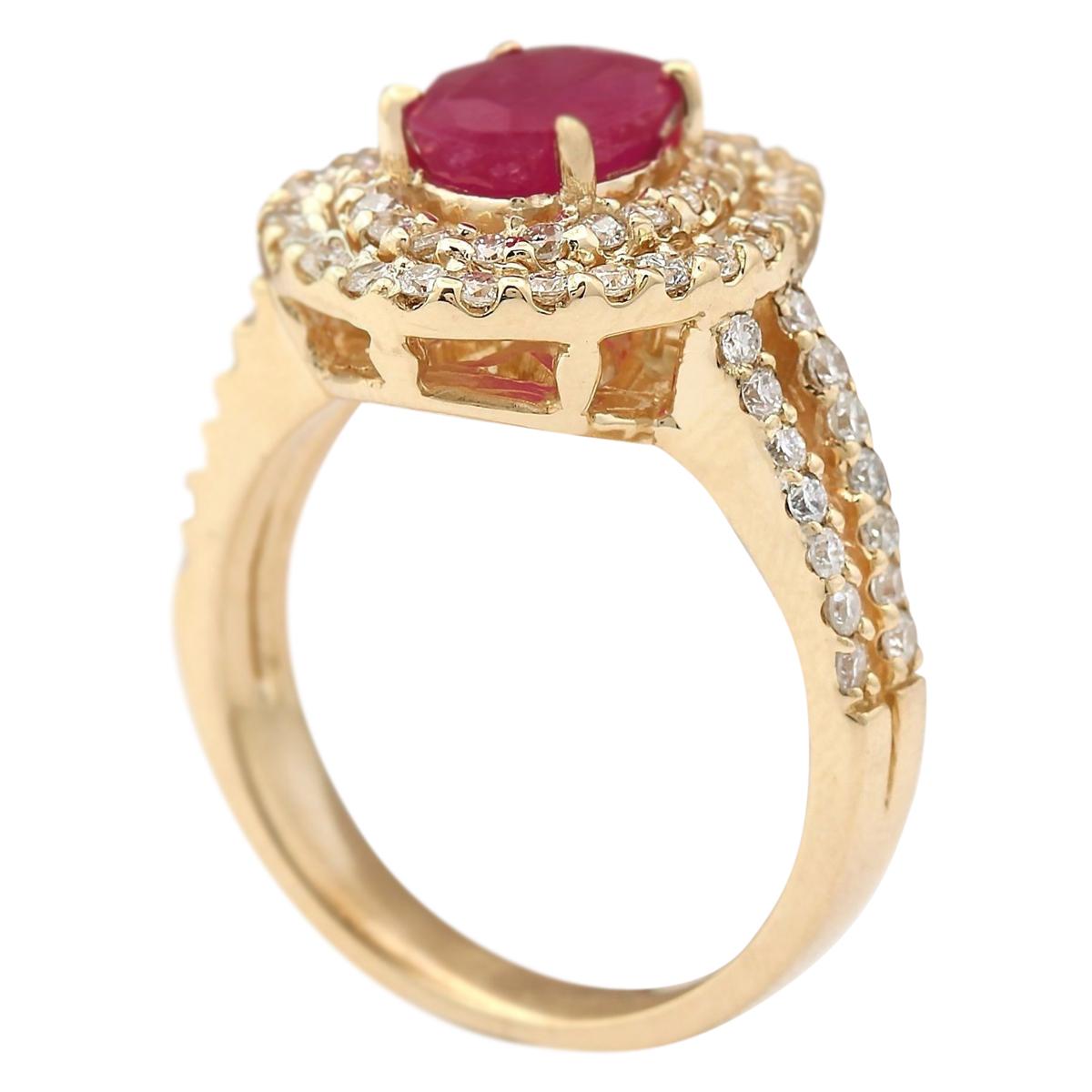 Oval Cut Natural Ruby Diamond Ring In 14 Karat Yellow Gold For Sale