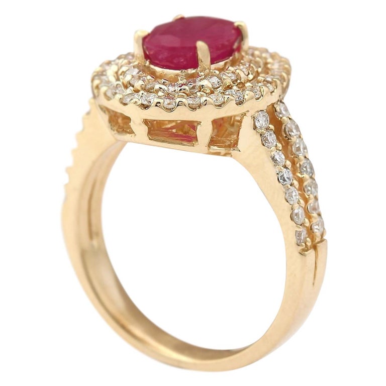 3.08 Carat Natural Ruby 18 Karat Yellow Gold Diamond Ring For Sale at ...