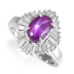 Bague en platine avec rubis étoilé naturel de 3,08 carats et diamant