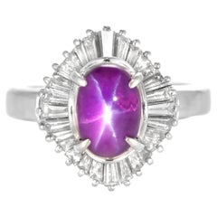 3.08 Carat Natural Star Ruby and Diamond Ring Made in Platinum