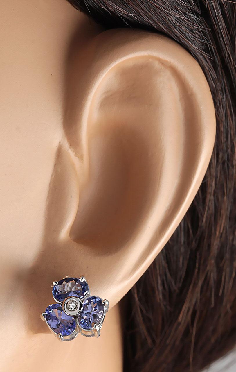 Oval Cut Tanzanite Diamond Earrings In 14 Karat White Gold For Sale