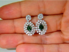 3.08 Carat Natural Tsavorite Diamonds Dangle Earrings 14 Karat*
