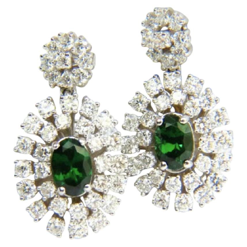 3.08 Carat Natural Tsavorite Diamonds Dangle Earrings 14 Karat*
