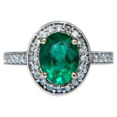 3.08 Carat Natural Vivid Green Emerald Diamonds Halo Ring 14 Karat*