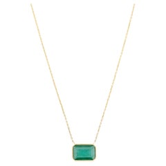 Collana a catena con smeraldo solitario taglio ottagono da 3,08 carati in oro giallo massiccio 14k