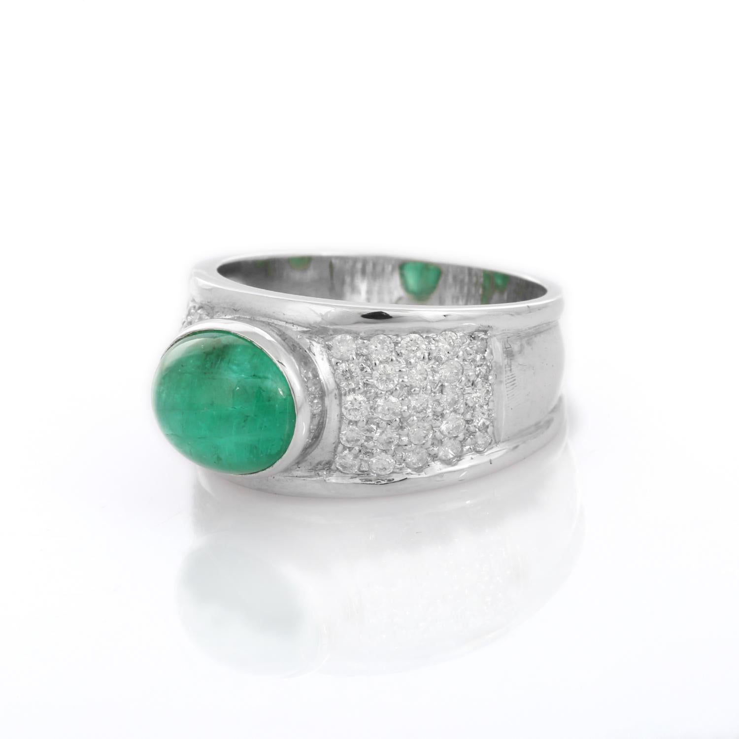 For Sale:  3.08 Carat Oval Shaped Emerald and Diamond Cocktail Ring in 18K White Gold 3