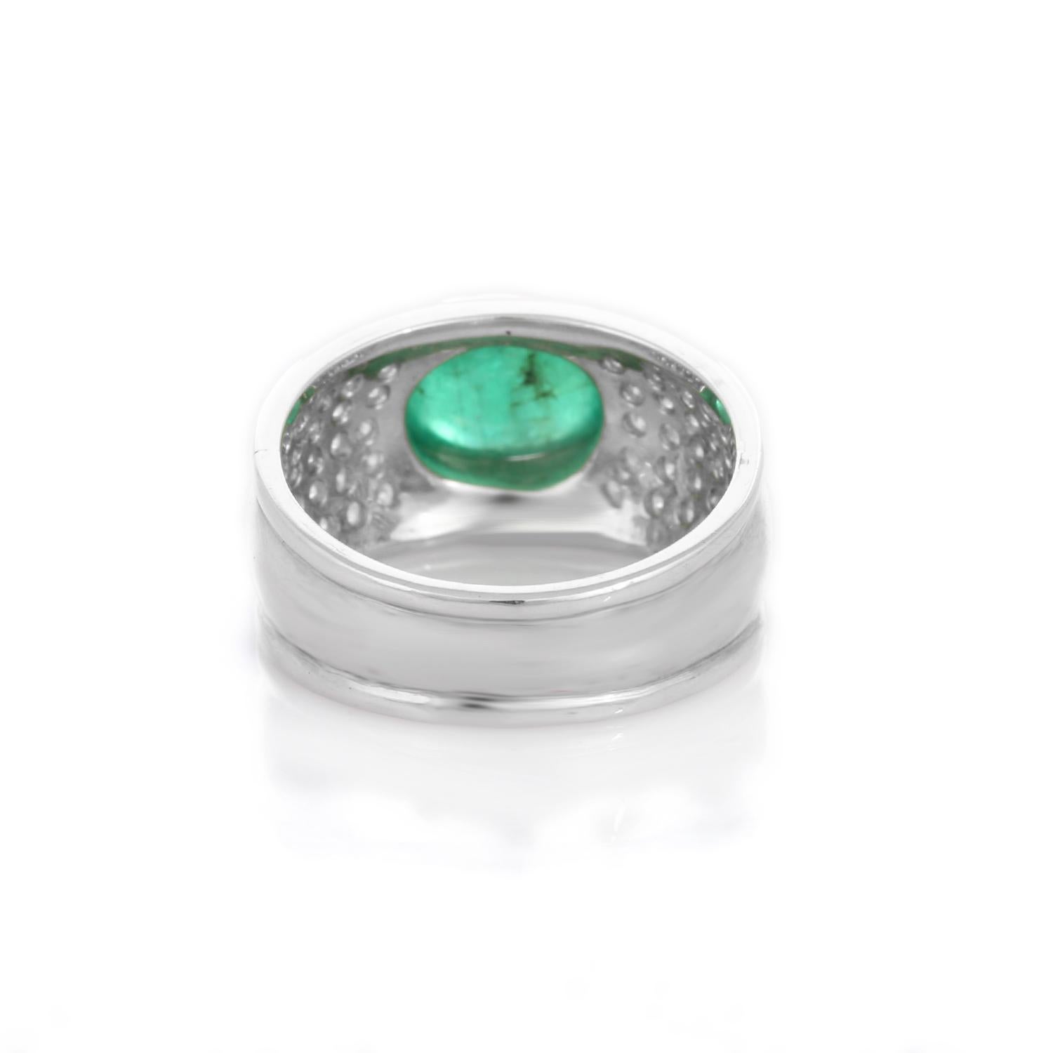 For Sale:  3.08 Carat Oval Shaped Emerald and Diamond Cocktail Ring in 18K White Gold 5