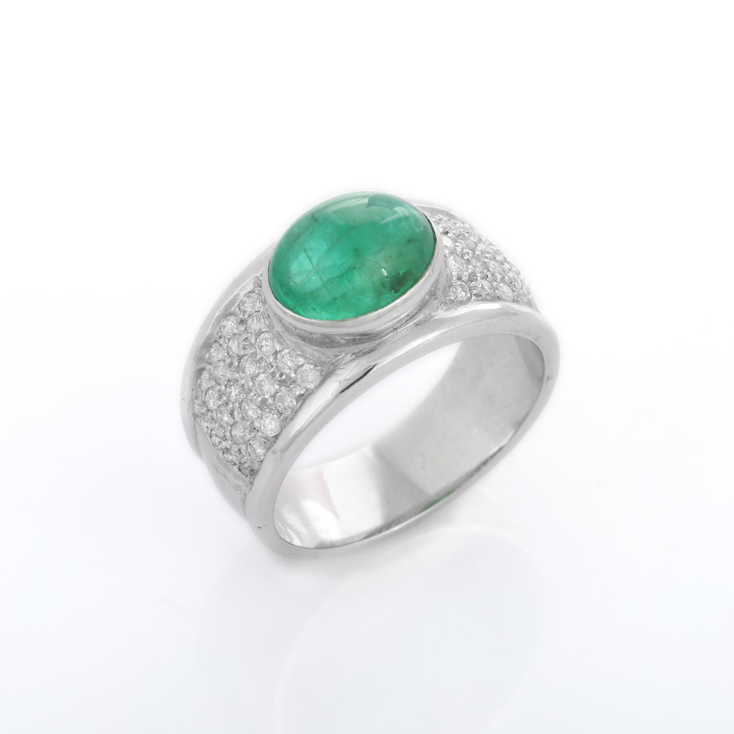 For Sale:  3.08 Carat Oval Shaped Emerald and Diamond Cocktail Ring in 18K White Gold 7