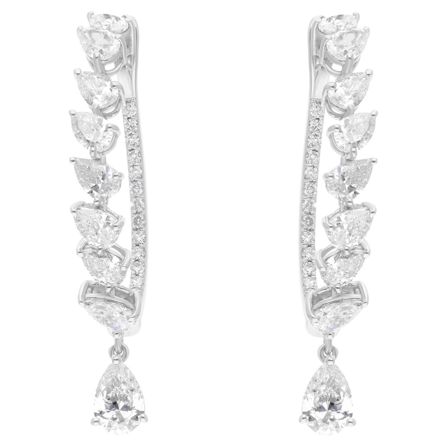 3.08 Carat Pear Round Brilliant Cut Diamond Hoop Earrings 14 Karat White Gold