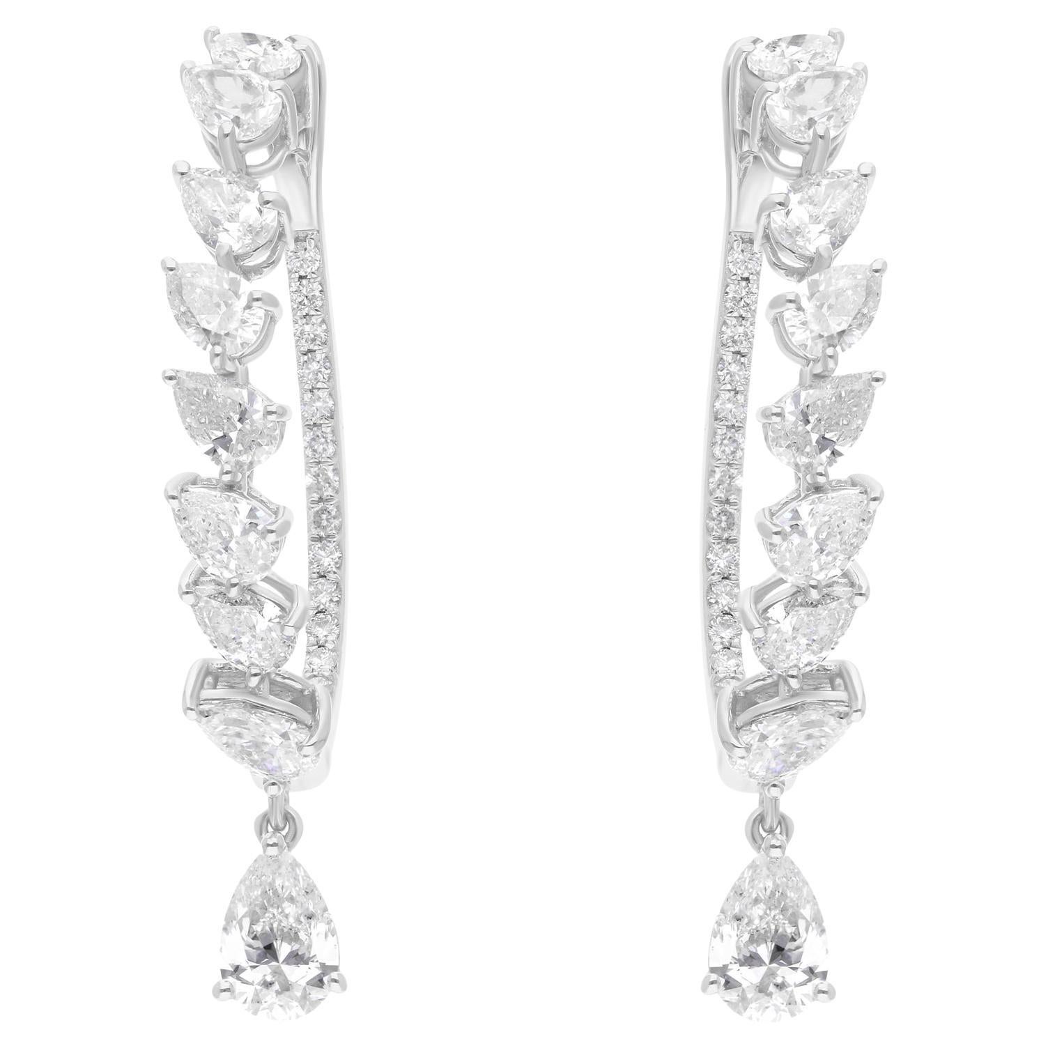 3.08 Carat Pear Round Brilliant Cut Diamond Hoop Earrings 14 Karat White Gold