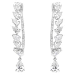 3.08 Carat Pear Round Brilliant Cut Diamond Hoop Earrings 18 Karat White Gold