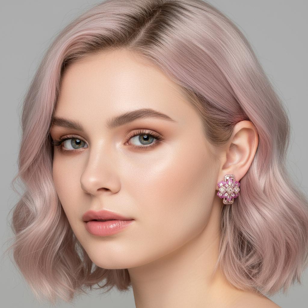 Boucles d'oreilles en or rose 18 carats, 3,08 carats, diamant rose et saphir, Austy Lee en vente 2