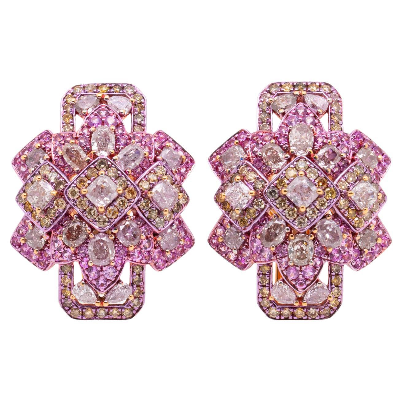 Boucles d'oreilles en or rose 18 carats, 3,08 carats, diamant rose et saphir, Austy Lee en vente