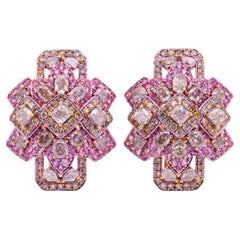 Boucles d'oreilles en or rose 18 carats, 3,08 carats, diamant rose et saphir, Austy Lee