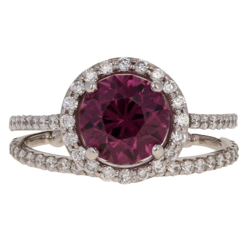 3.08 Carat Umbalite Garnet and Diamond Halo Ring and Wedding Band 14 Karat Gold