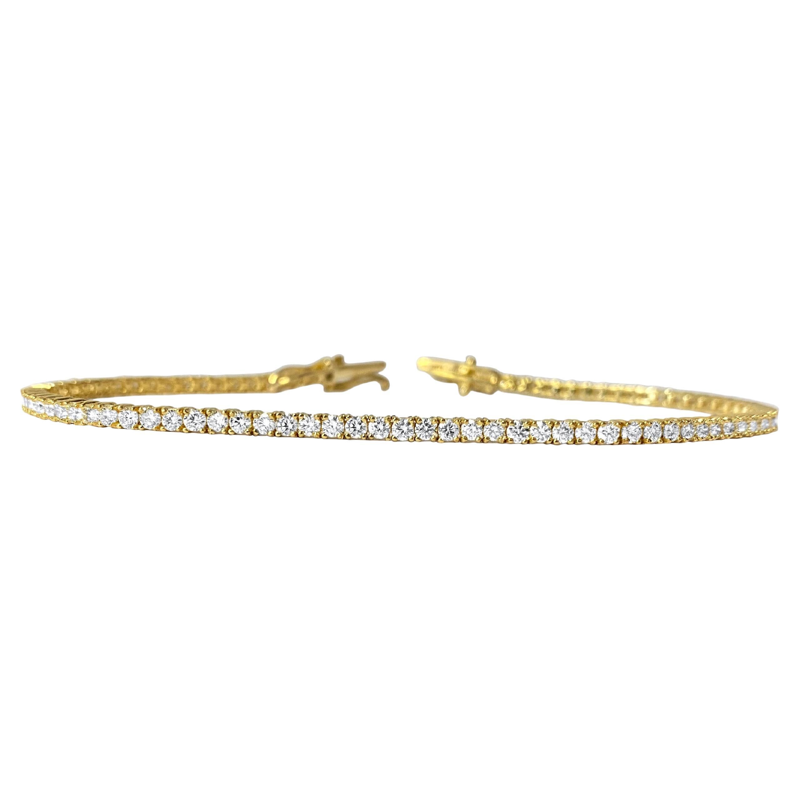 3.08ct VVS Diamond Tennis Bracelet Unisex in 10k Yellow Gold For Sale