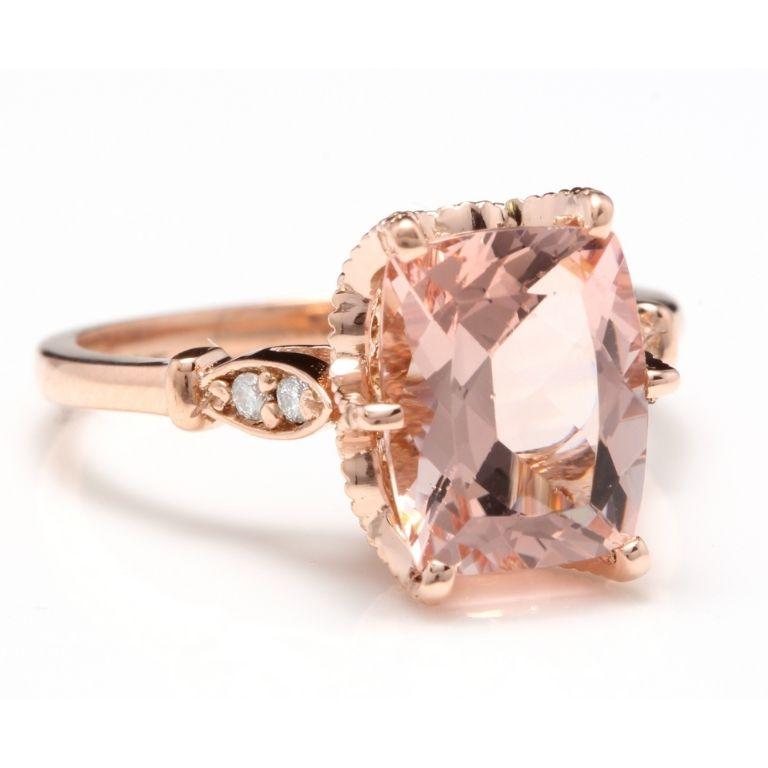 3.08 Carats Natural Morganite and Diamond 14K Solid Rose Gold Ring

Total Natural Cushion Morganite Weights: Approx. 3.00 Carats

Morganite Measures: Approx. 10 x 8mm

Natural Round Diamonds Weight: Approx. 0.08 Carats (color G-H / Clarity