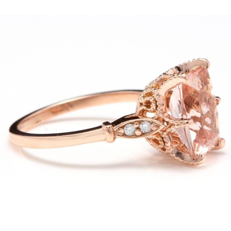 Taille rose Bague en or rose massif 14 carats avec diamants et morganite naturelle de 3,08 carats en vente