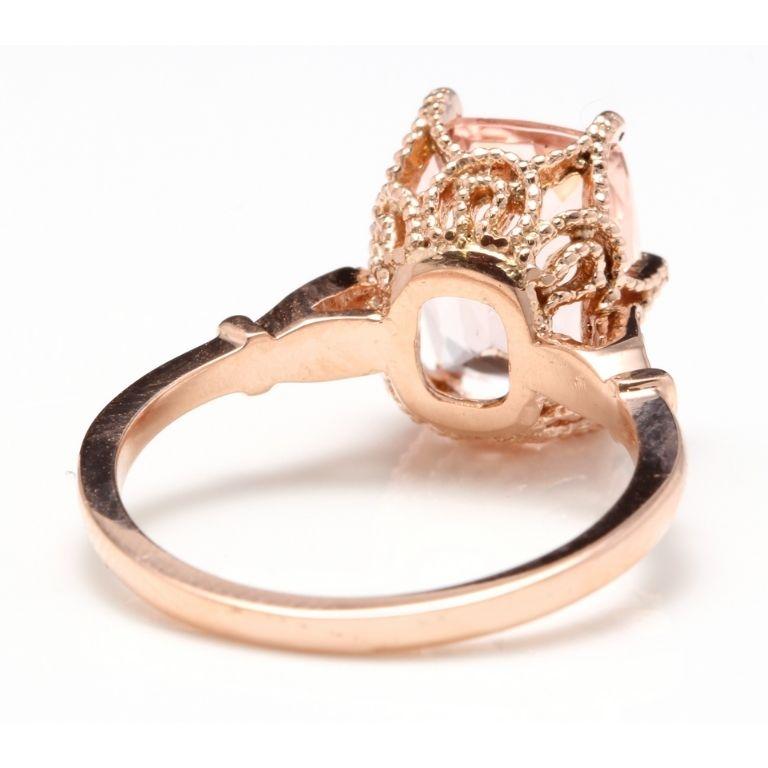 Bague en or rose massif 14 carats avec diamants et morganite naturelle de 3,08 carats Neuf - En vente à Los Angeles, CA