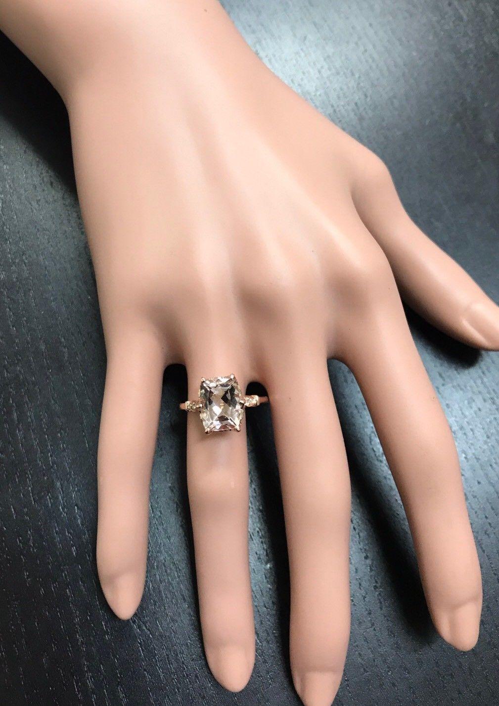 Bague en or rose massif 14 carats avec diamants et morganite naturelle de 3,08 carats Pour femmes en vente