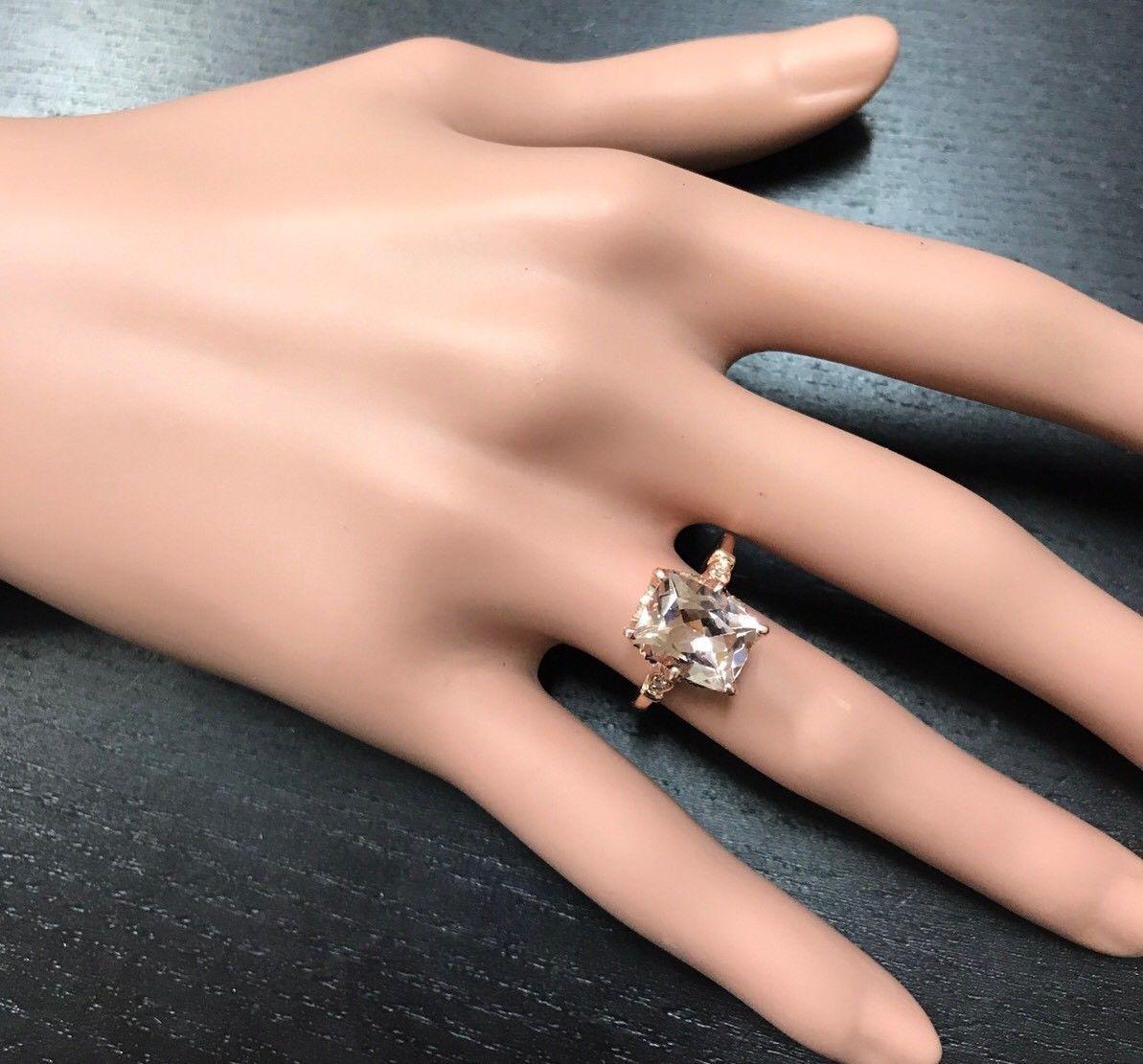 Bague en or rose massif 14 carats avec diamants et morganite naturelle de 3,08 carats en vente 1
