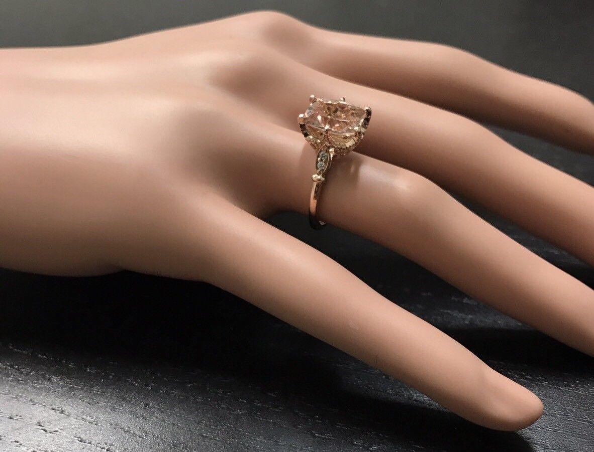 Bague en or rose massif 14 carats avec diamants et morganite naturelle de 3,08 carats en vente 2