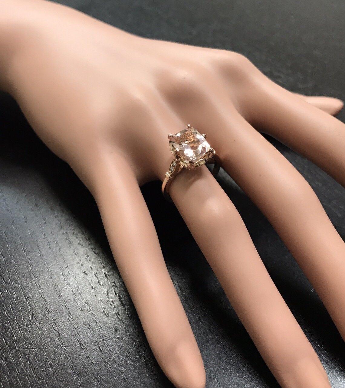Bague en or rose massif 14 carats avec diamants et morganite naturelle de 3,08 carats en vente 3