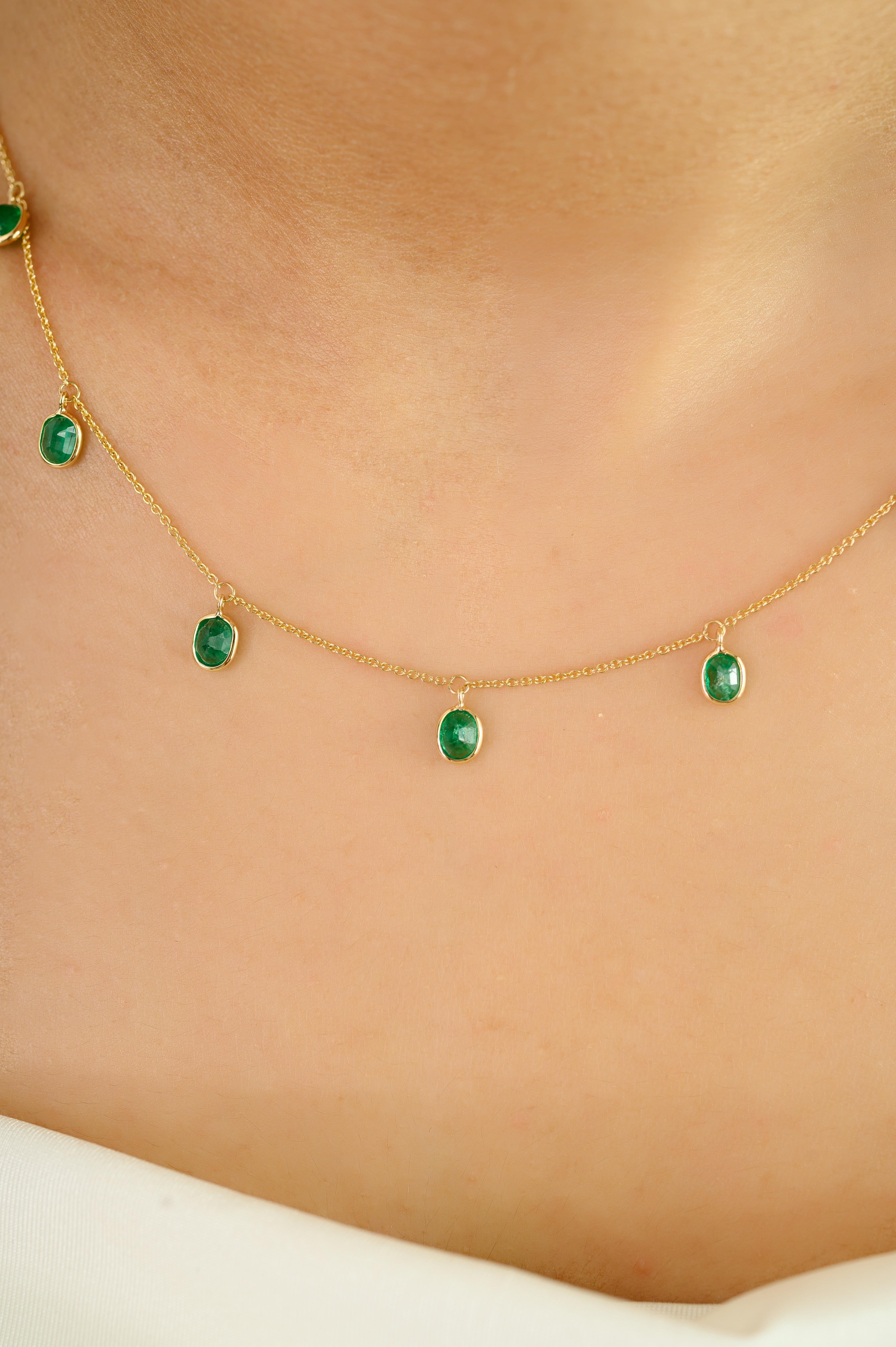 Oval Cut 3.08 Ct. Deep Emerald Charm Necklace 14k Yellow Gold Fine Jewelry Gift For Women For Sale