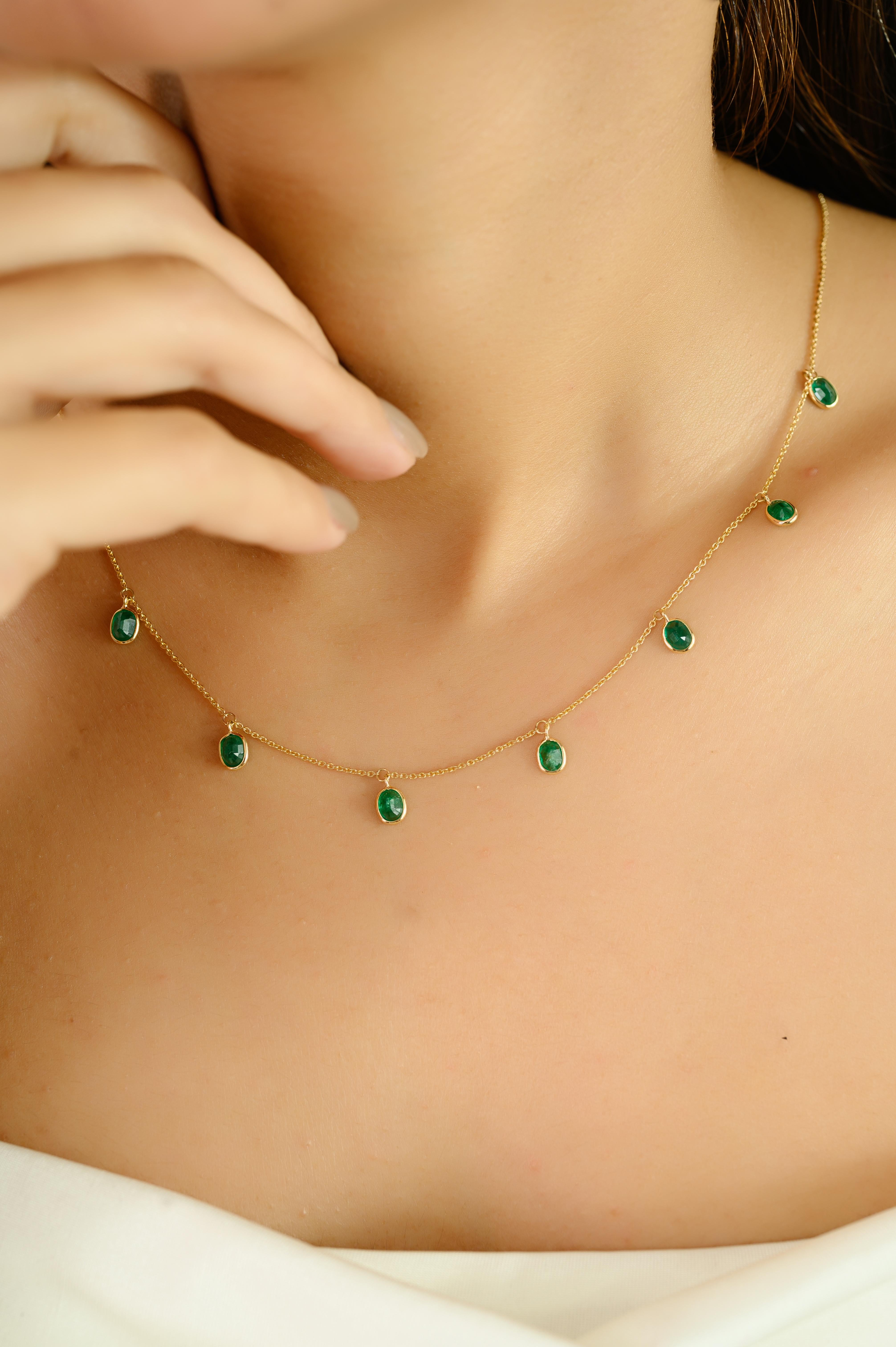 Women's 3.08 Ct. Deep Emerald Charm Necklace 14k Yellow Gold Fine Jewelry Gift For Women For Sale