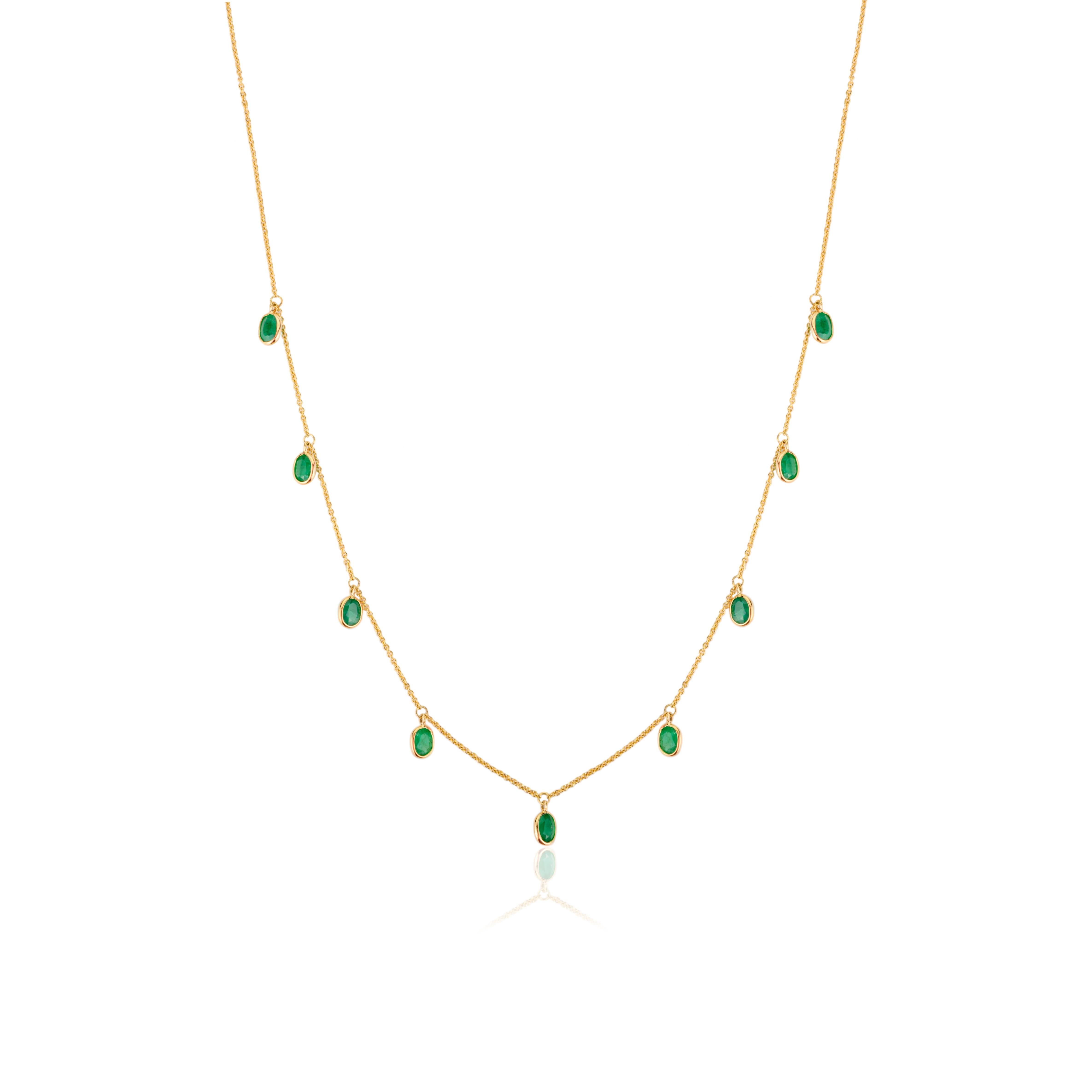 3.08 Ct. Deep Emerald Charm Necklace 14k Yellow Gold Fine Jewelry Gift For Women For Sale 1